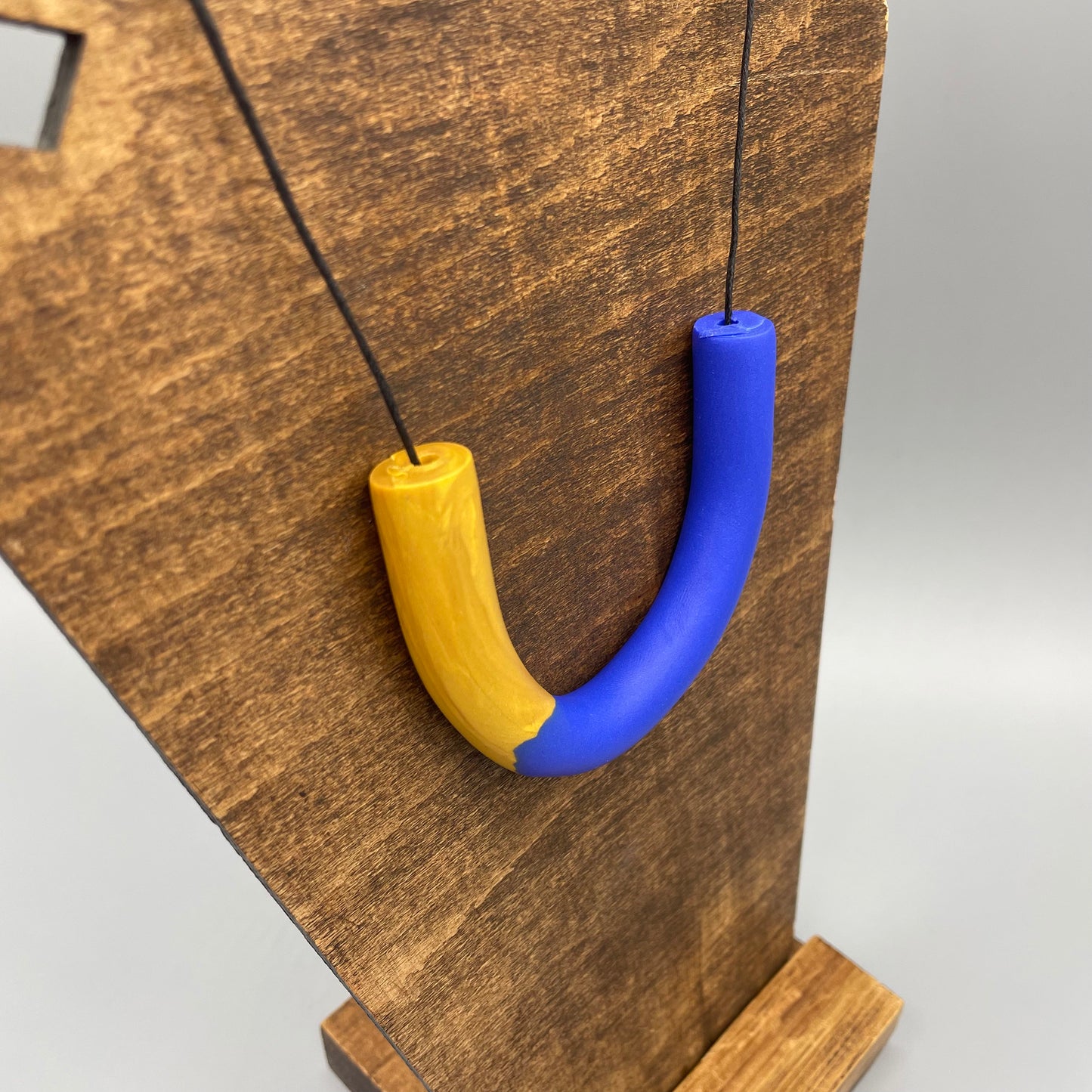 Polymer Clay Tubular Necklace – Blue & Gold