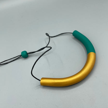 Polymer Clay Tubular Necklace – Emerald & Gold