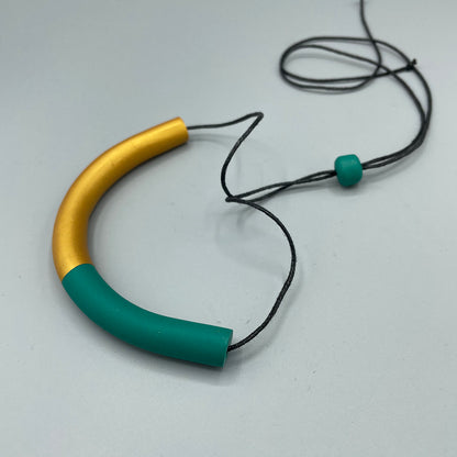 Polymer Clay Tubular Necklace – Emerald & Gold