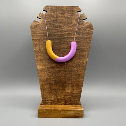 Polymer Clay Tubular Necklace – Lavender & Mustard