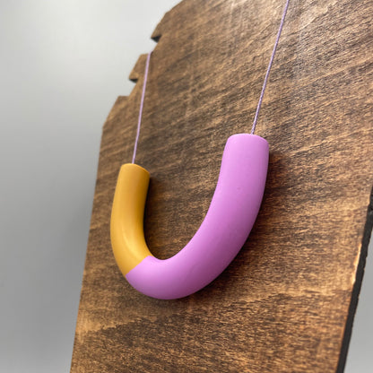 Polymer Clay Tubular Necklace – Lavender & Mustard