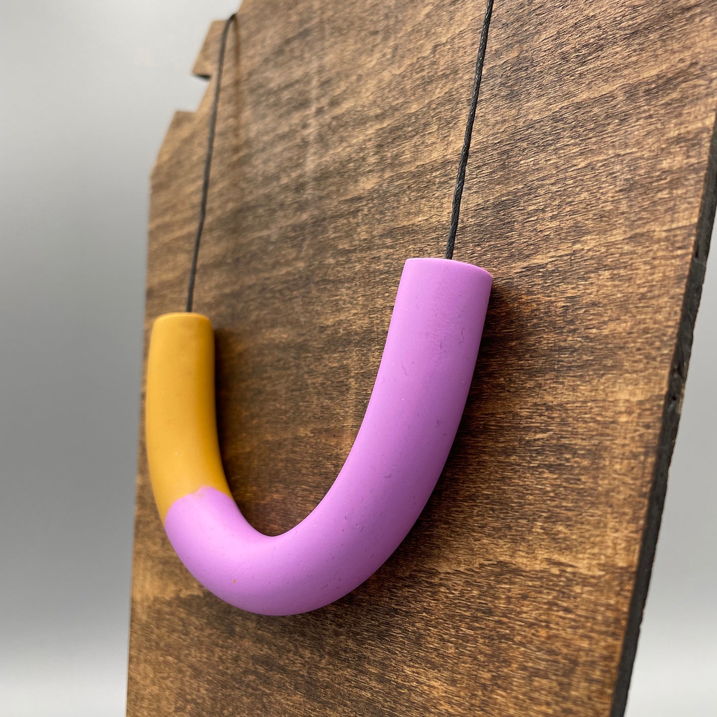 Polymer Clay Tubular Necklace – Mustard & Lavender