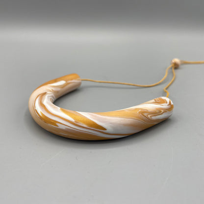 Polymer Clay Tubular Necklace – Marbled Gold & White