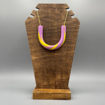 Polymer Clay Tubular Necklace – Marbled Lavender & Lemon Yellow