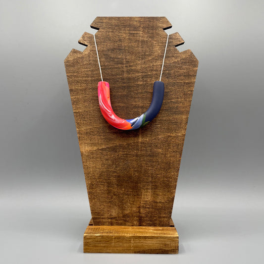 Polymer Clay Tubular Necklace – Marbled Navy & Multicolour