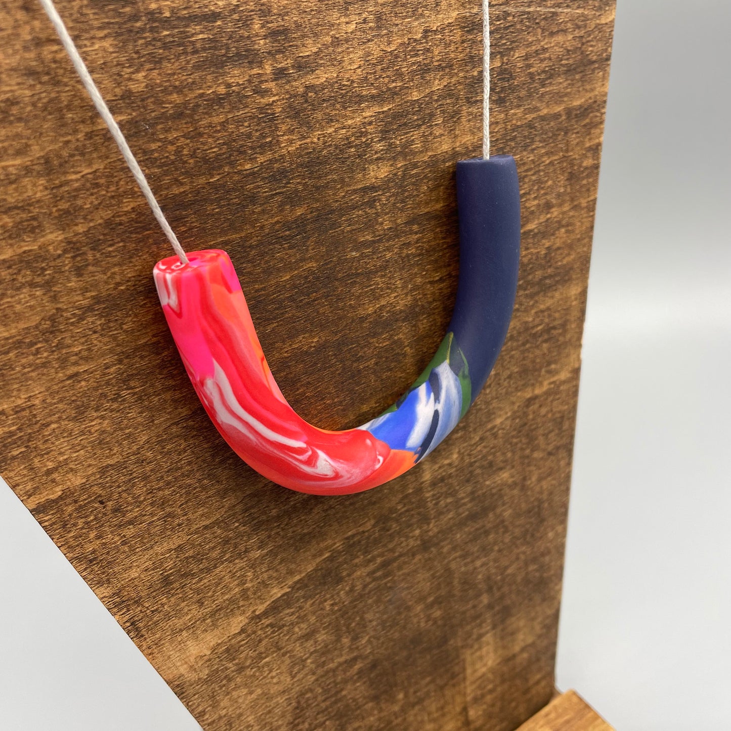 Polymer Clay Tubular Necklace – Marbled Navy & Multicolour