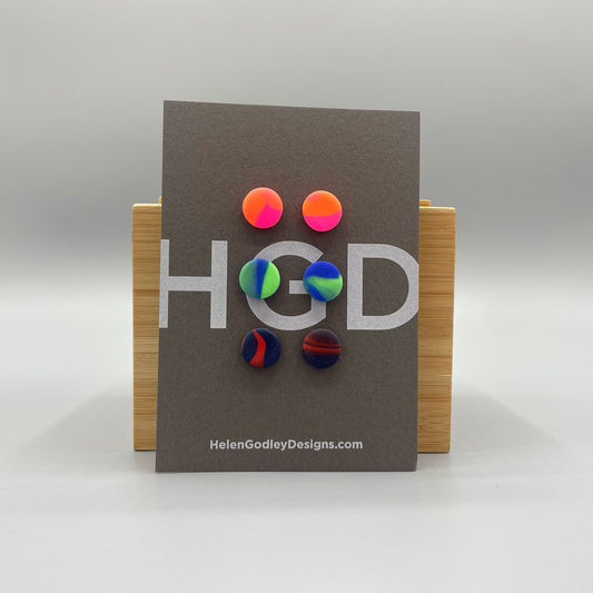 Polymer Clay Earring Studs – Marbled Round