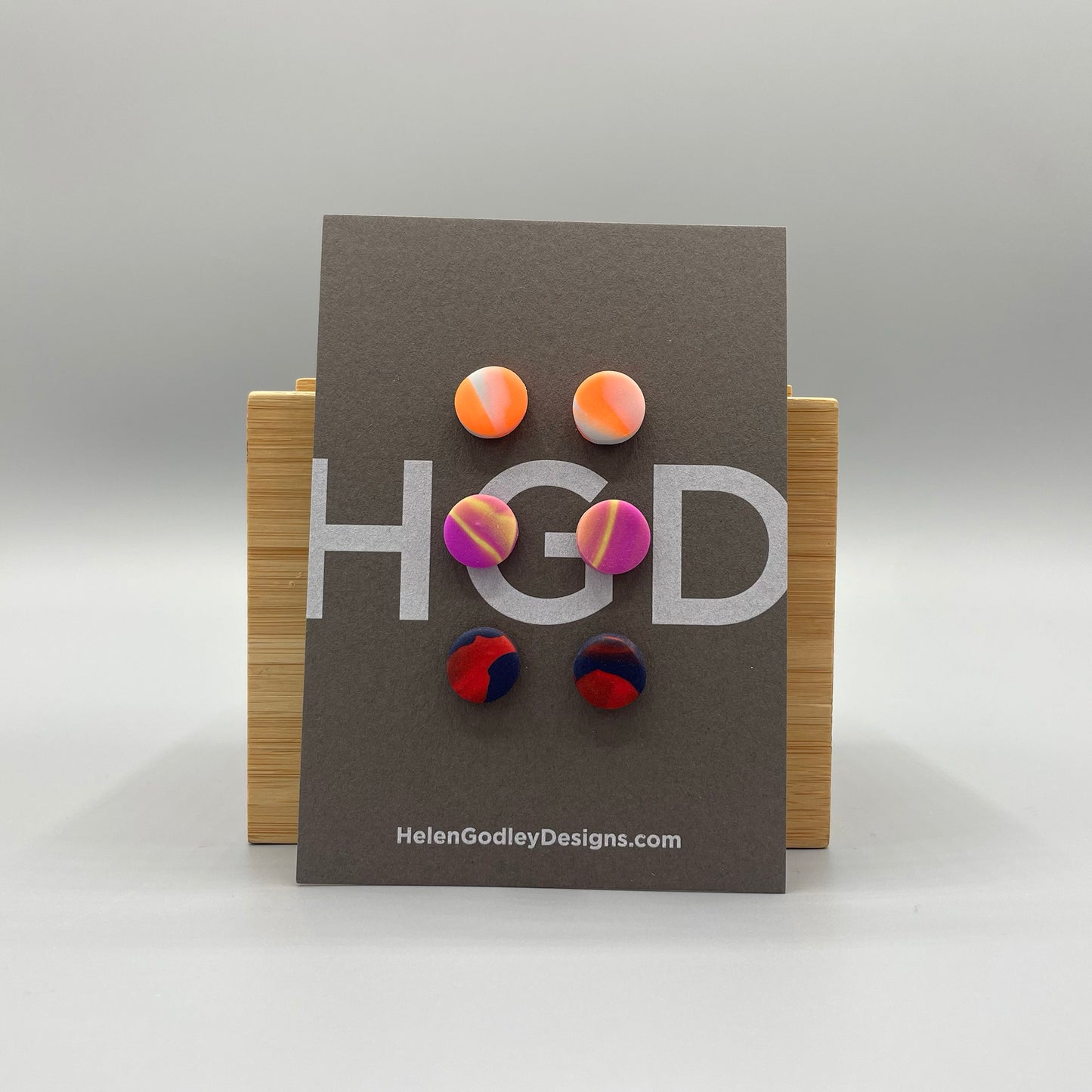 Polymer Clay Earring Studs – Marbled Round