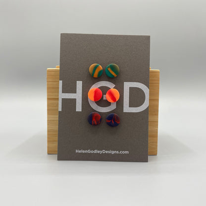 Polymer Clay Earring Studs – Marbled Round