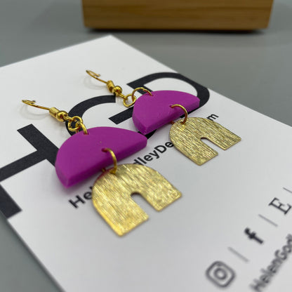 Polymer Clay Dangly Earrings – Brass Arches