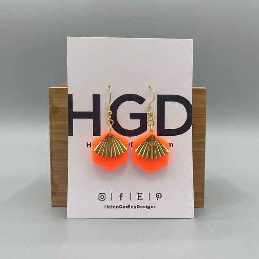 Polymer Clay Dangly Earrings – Brass Fan