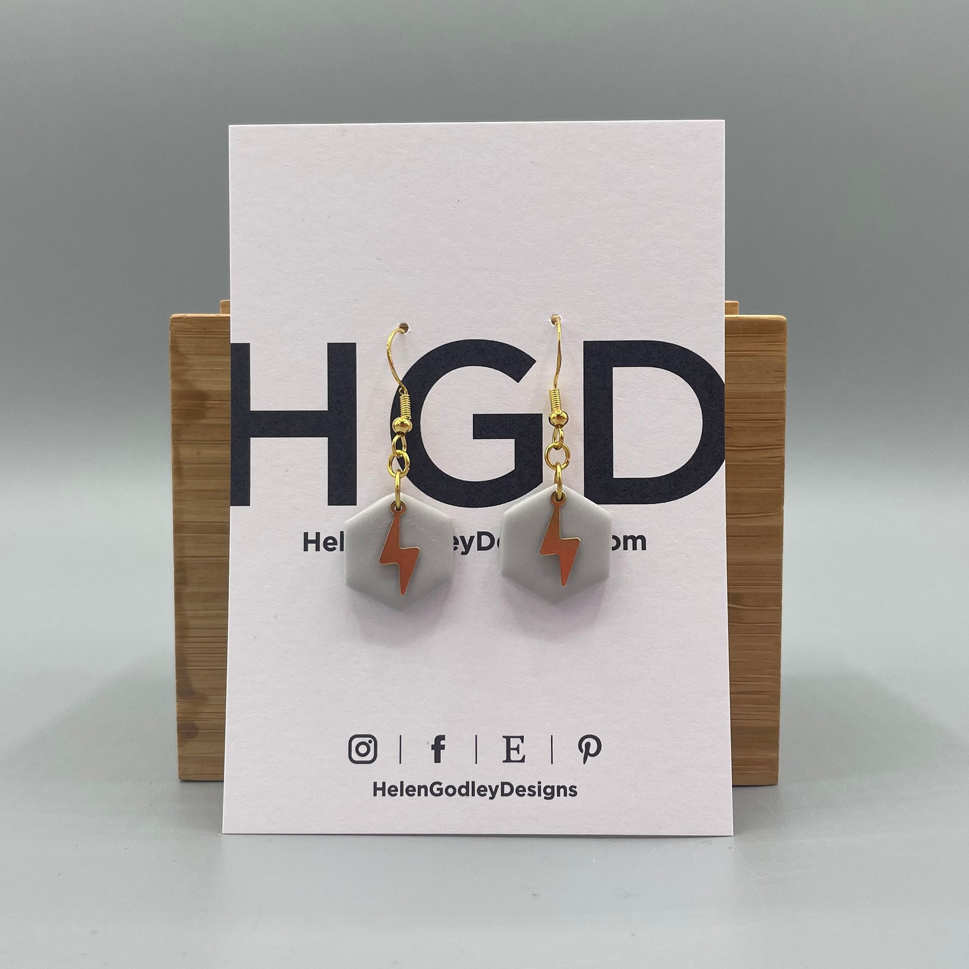 Polymer Clay Dangly Earrings – Brass Lightning Bolts