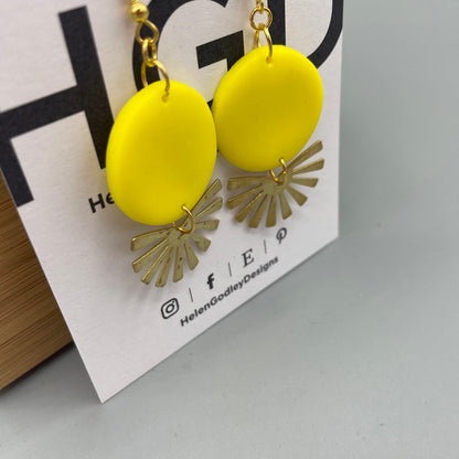 Polymer Clay Dangly Earrings – Brass Rays