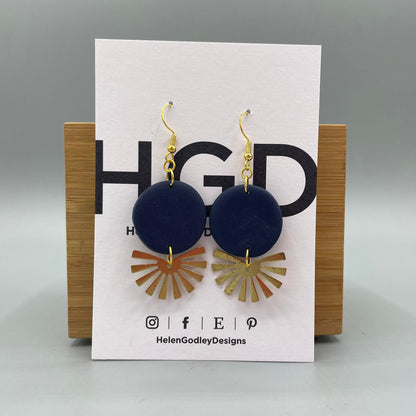 Polymer Clay Dangly Earrings – Brass Rays