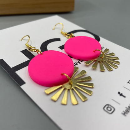 Polymer Clay Dangly Earrings – Brass Rays