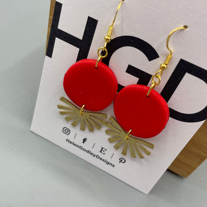 Polymer Clay Dangly Earrings – Brass Rays