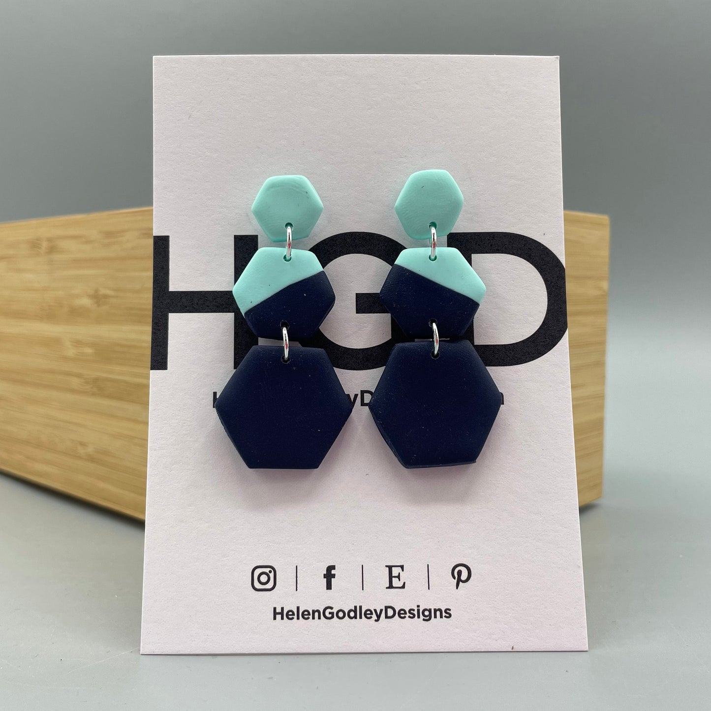 Polymer Clay Dangly Earrings – Two-tone Hexagons