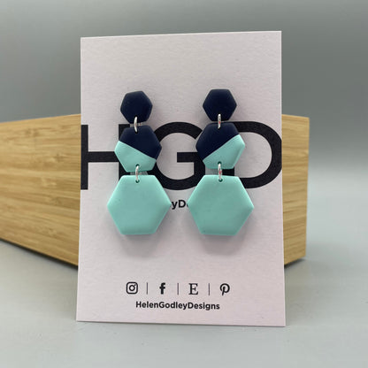 Polymer Clay Dangly Earrings – Two-tone Hexagons