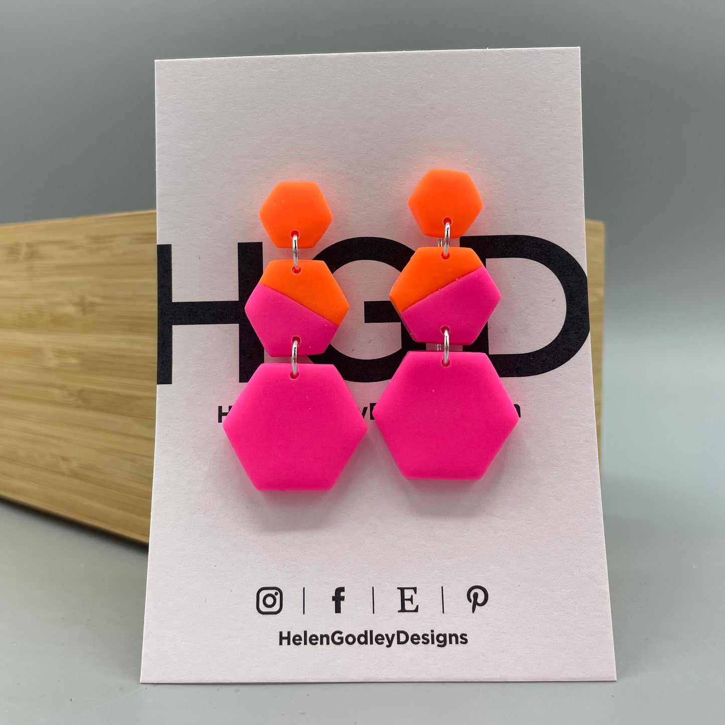 Polymer Clay Dangly Earrings – Two-tone Hexagons