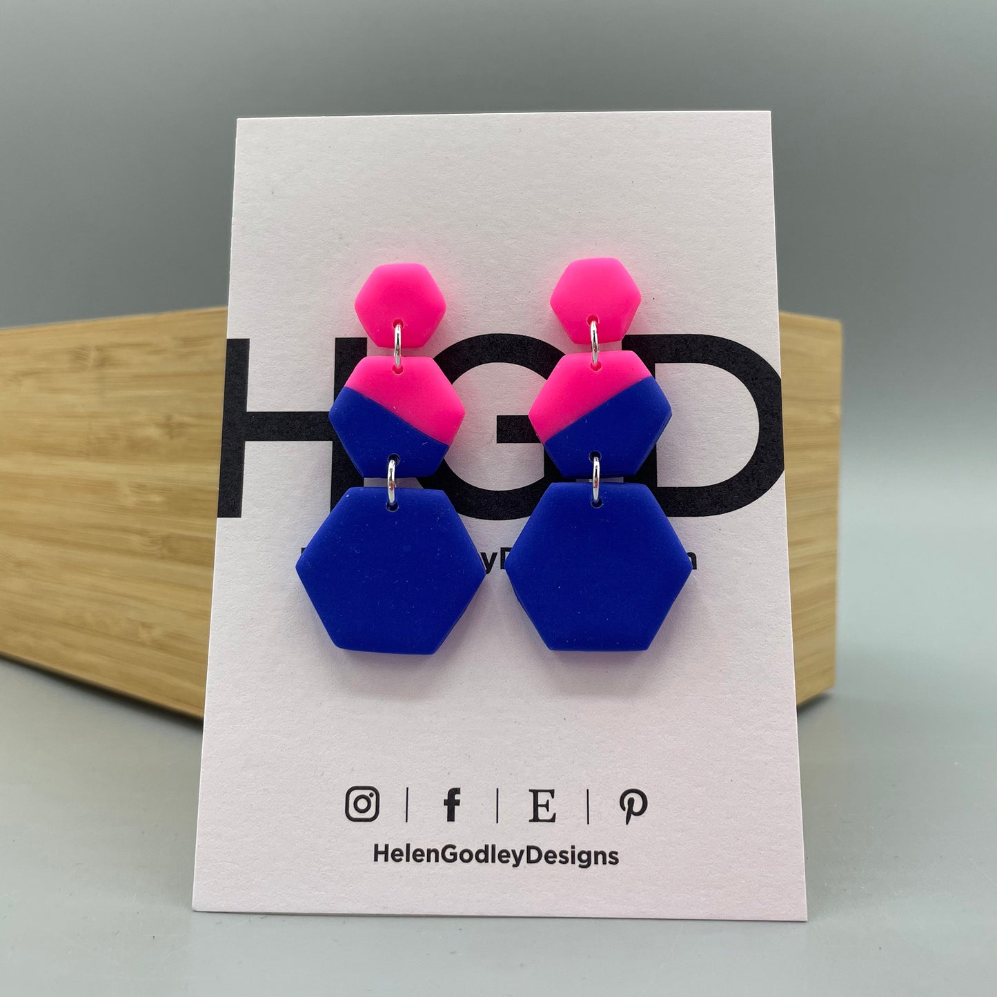 Polymer Clay Dangly Earrings – Two-tone Hexagons