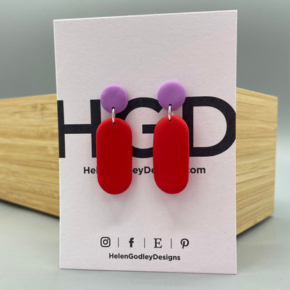 Polymer Clay Dangly Earrings – Lozenge Dots