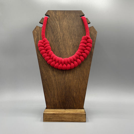 Recycled Cotton Macrame Necklace - Red