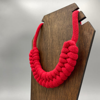 Recycled Cotton Macrame Necklace - Red