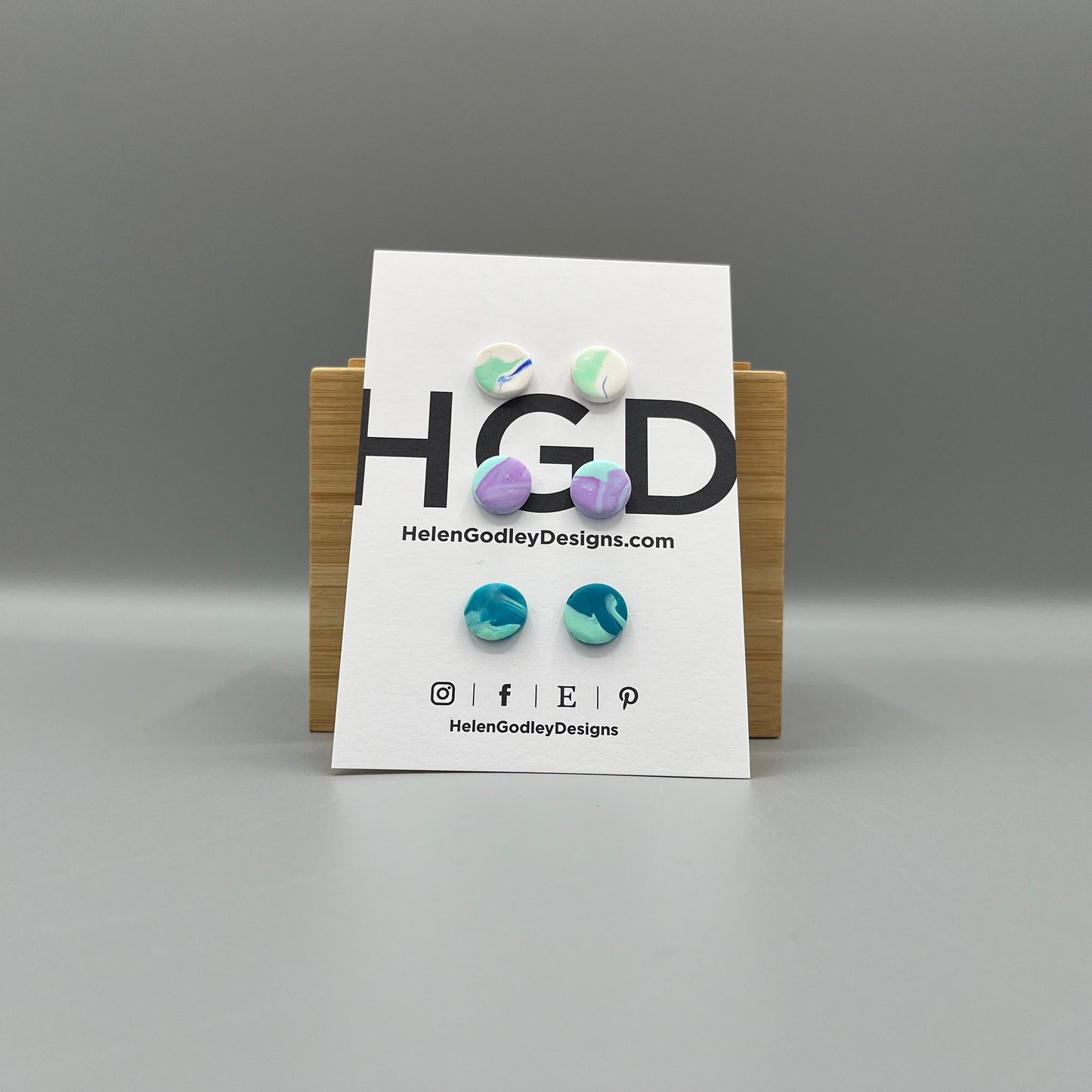 Polymer Clay Earring Studs – Marbled Round