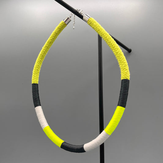 Thread Wrapped Rope Necklace - Citrus Yellow Stripe