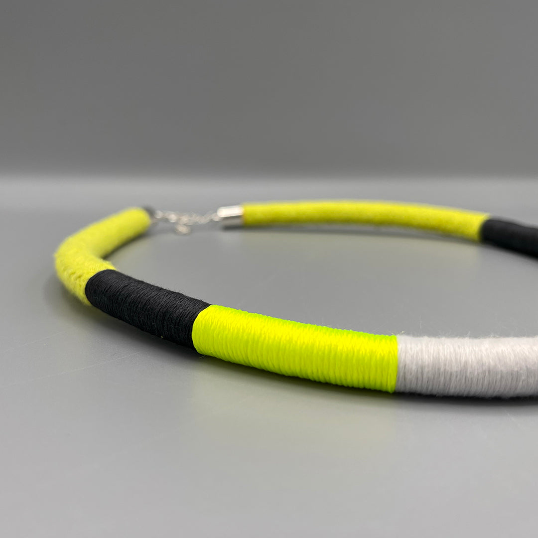 Thread Wrapped Rope Necklace - Citrus Yellow Stripe
