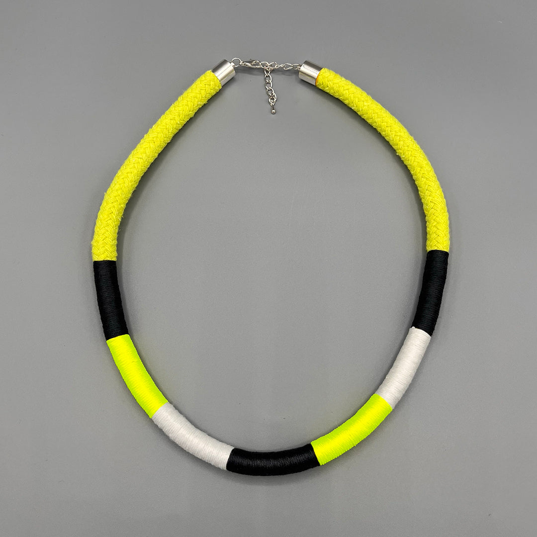 Thread Wrapped Rope Necklace - Citrus Yellow Stripe