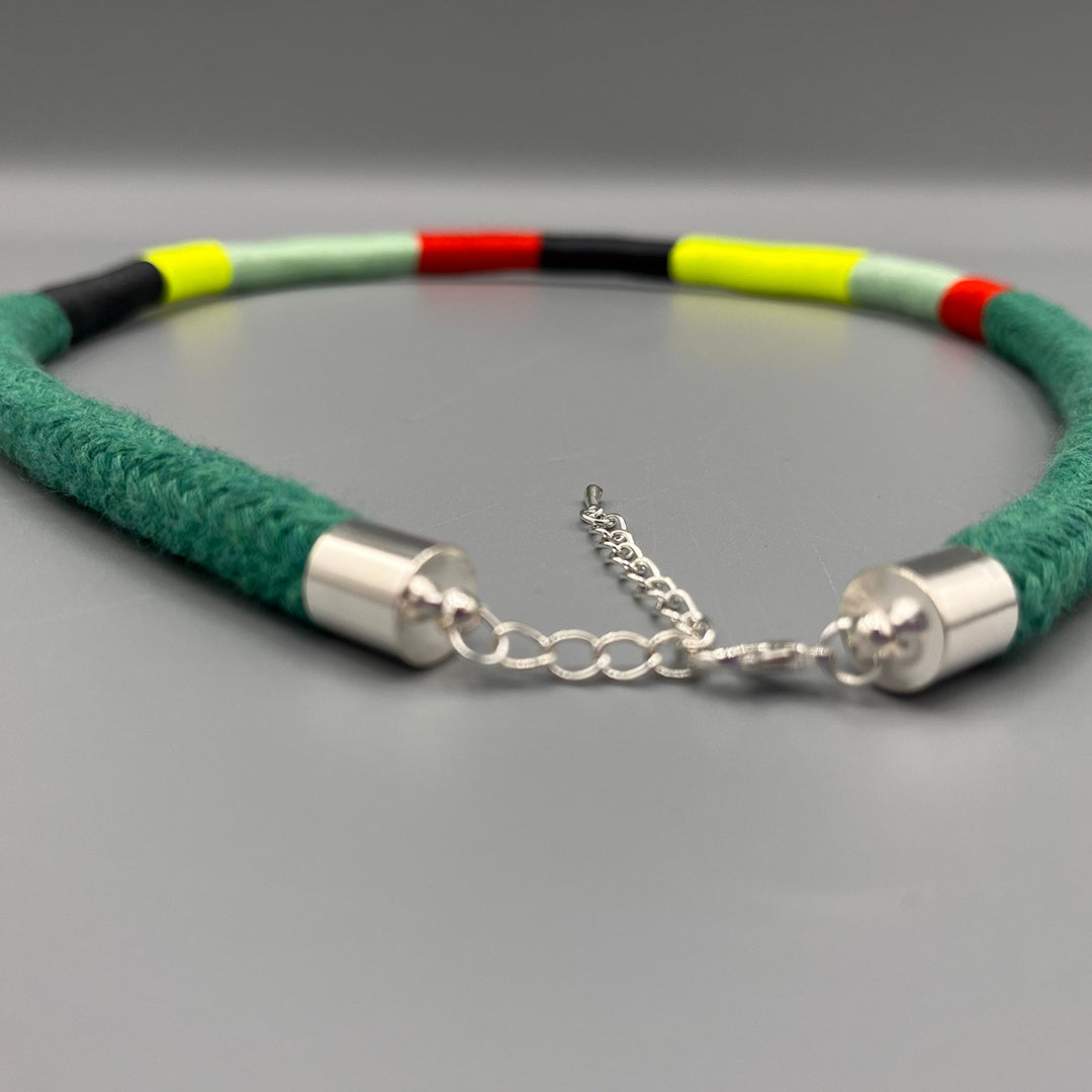 Thread Wrapped Rope Necklace - Green Neon Stripe