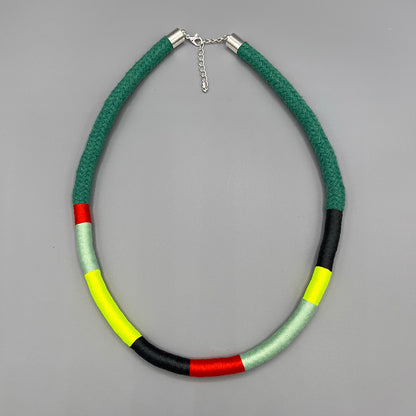 Thread Wrapped Rope Necklace - Green Neon Stripe