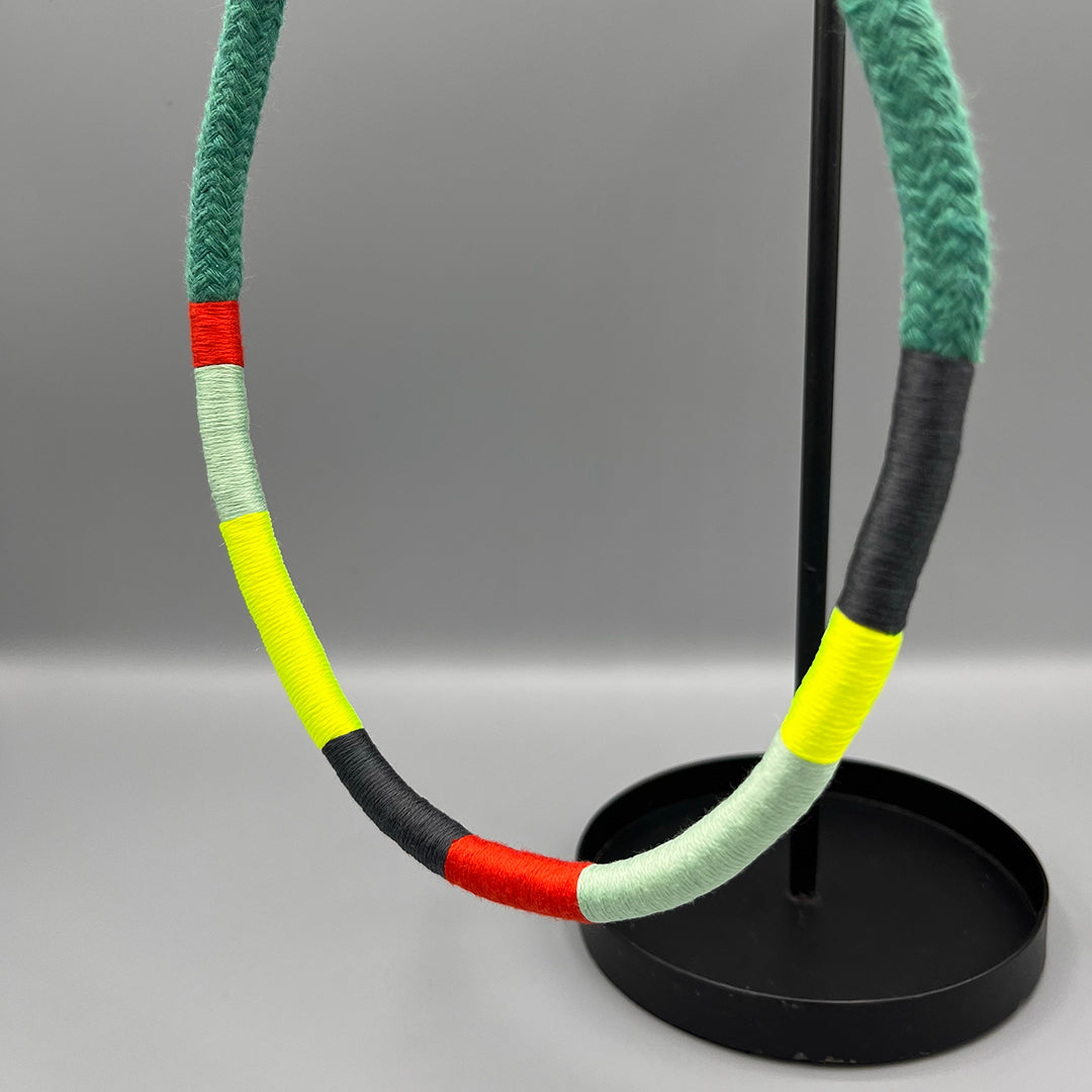 Thread Wrapped Rope Necklace - Green Neon Stripe