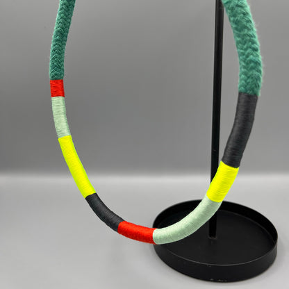 Thread Wrapped Rope Necklace - Green Neon Stripe