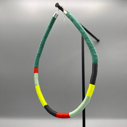 Thread Wrapped Rope Necklace - Green Neon Stripe