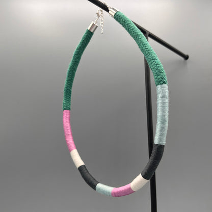 Thread Wrapped Rope Necklace - Green Pastel Stripe