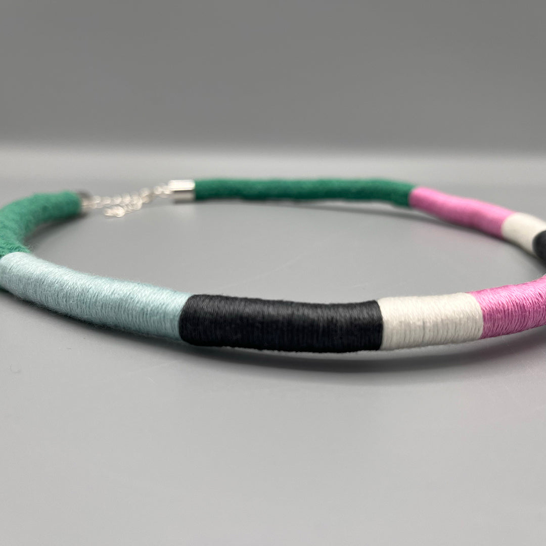 Thread Wrapped Rope Necklace - Green Pastel Stripe