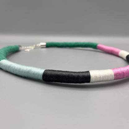 Thread Wrapped Rope Necklace - Green Pastel Stripe