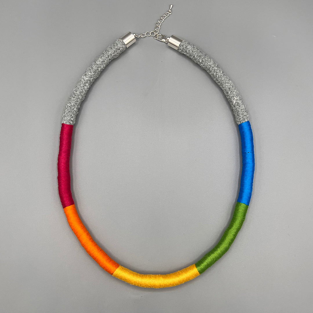 Thread Wrapped Rope Necklace - Grey Rainbow