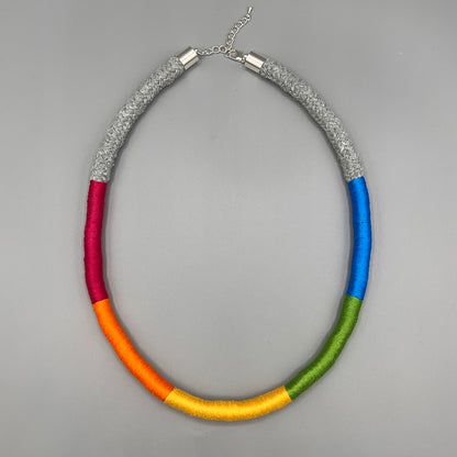 Thread Wrapped Rope Necklace - Grey Rainbow