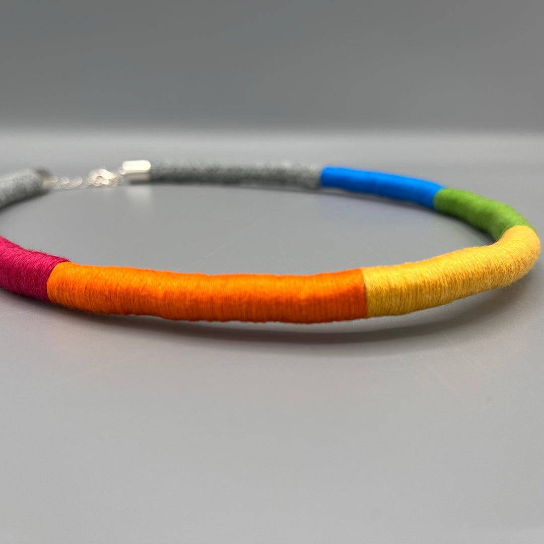 Thread Wrapped Rope Necklace - Grey Rainbow