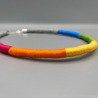 Thread Wrapped Rope Necklace - Grey Rainbow