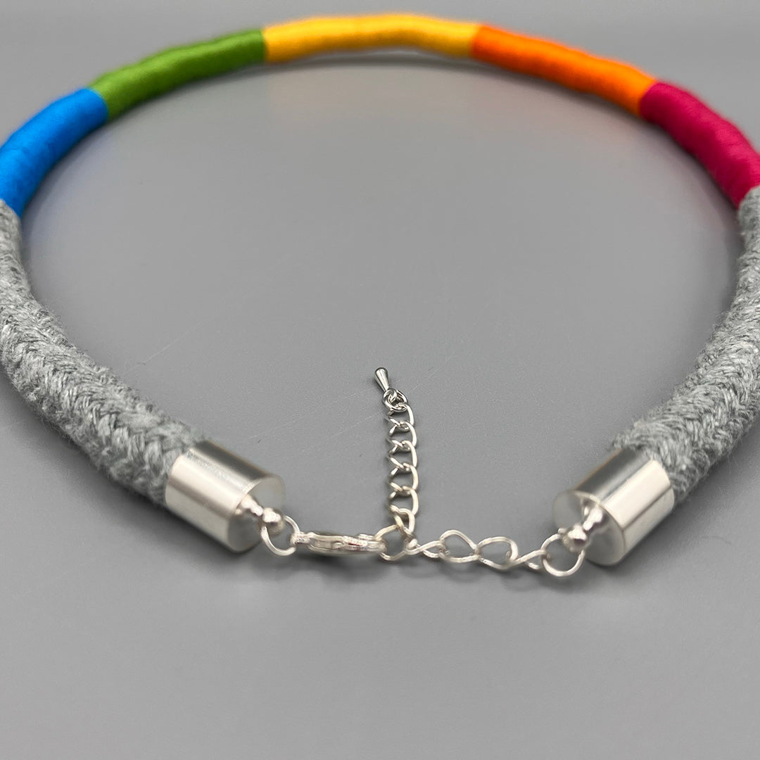 Thread Wrapped Rope Necklace - Grey Rainbow
