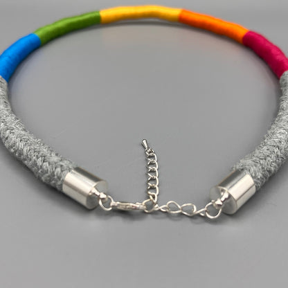 Thread Wrapped Rope Necklace - Grey Rainbow