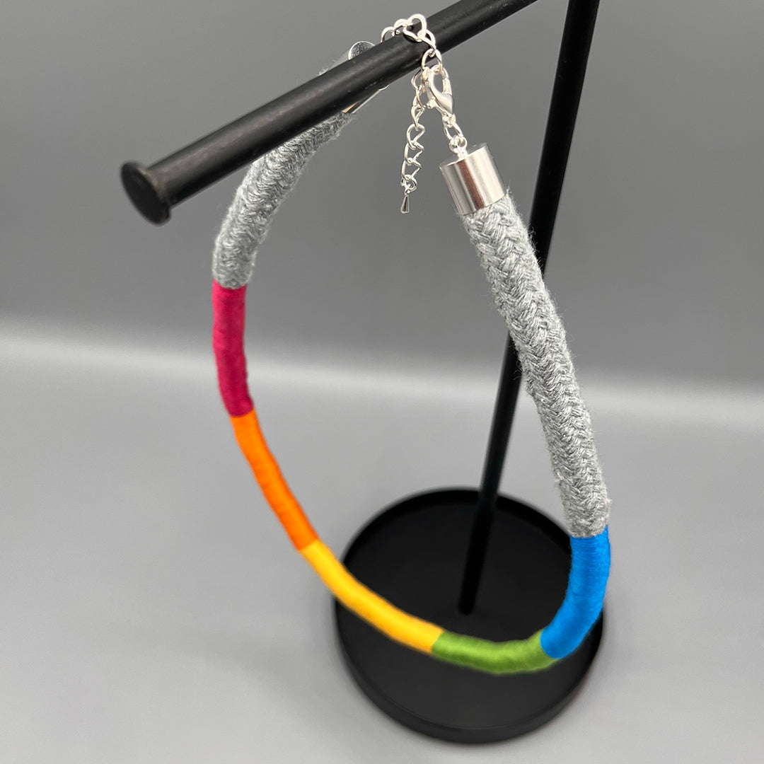 Thread Wrapped Rope Necklace - Grey Rainbow
