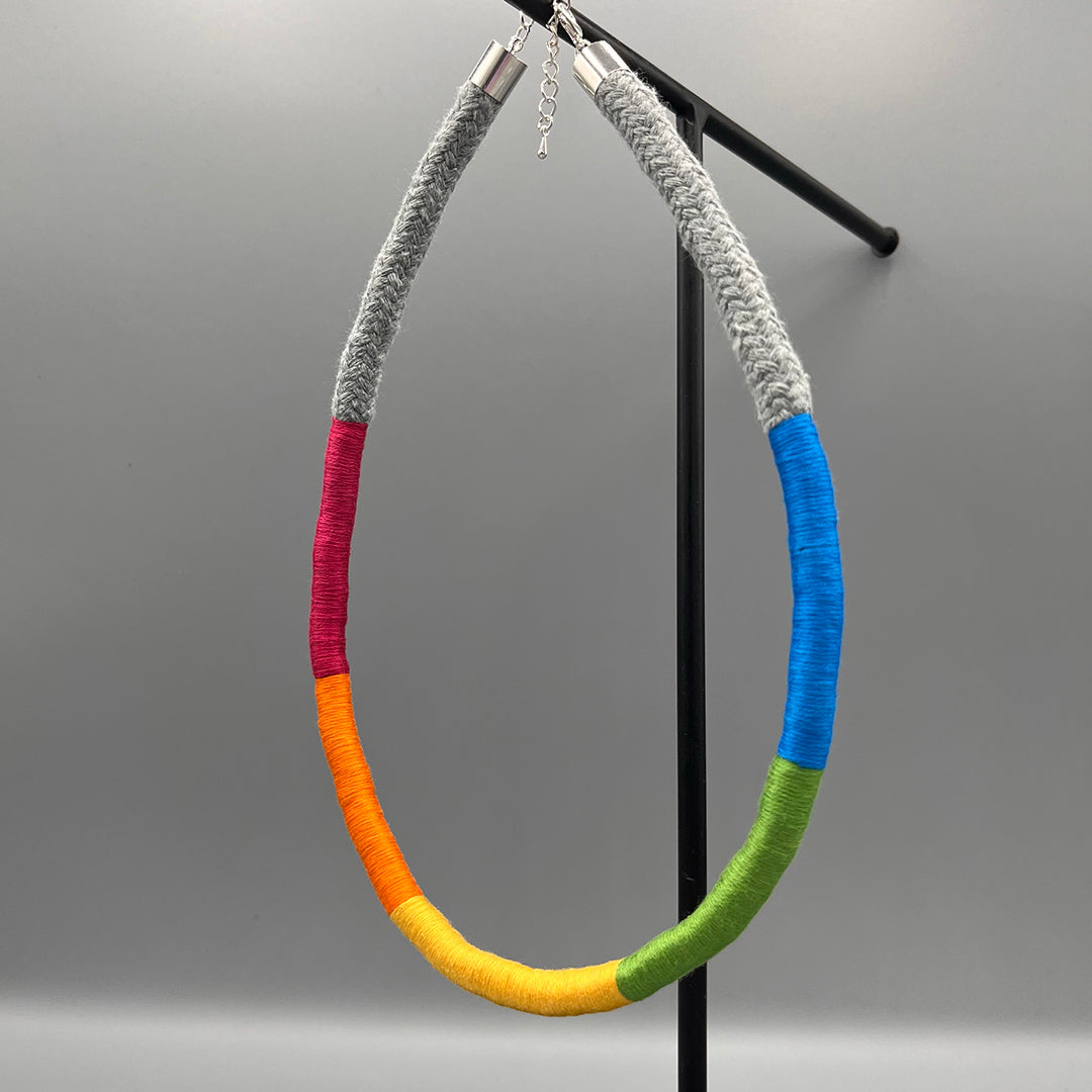 Thread Wrapped Rope Necklace - Grey Rainbow