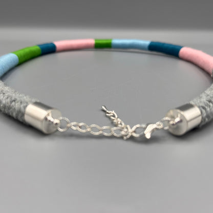 Thread Wrapped Rope Necklace - Grey Pastel Stripe