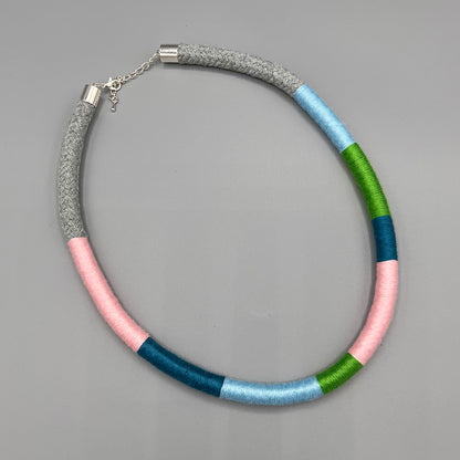 Thread Wrapped Rope Necklace - Grey Pastel Stripe