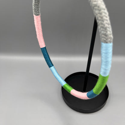 Thread Wrapped Rope Necklace - Grey Pastel Stripe